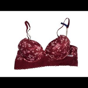 AEROPOSTALE, Bralette, wine & white, padded,‎ size 36B, crochet band,